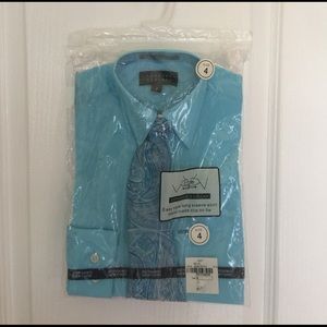 Begamo New York boy's dress shirt & tie turquoise