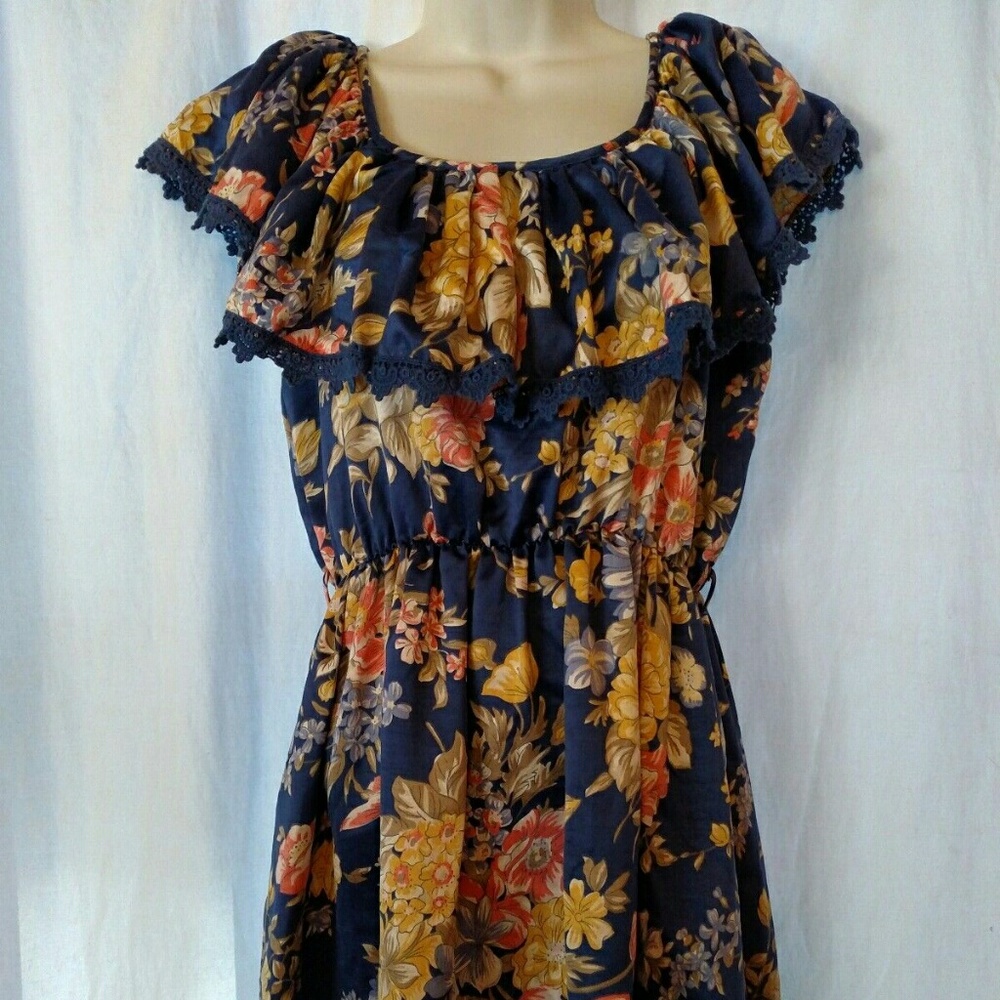 Sexy boho blue floral Mini Beach Party Dress