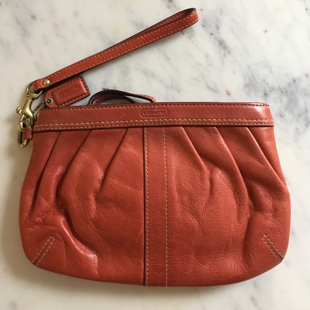 Burnt Orange Leather Coach Wristlet