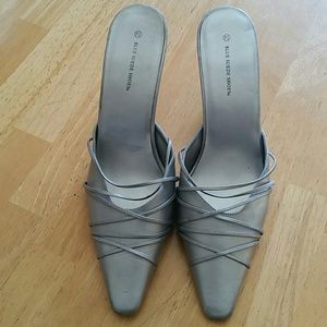 Silver strapped mules