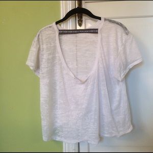 White t-shirt, open back, strap across back