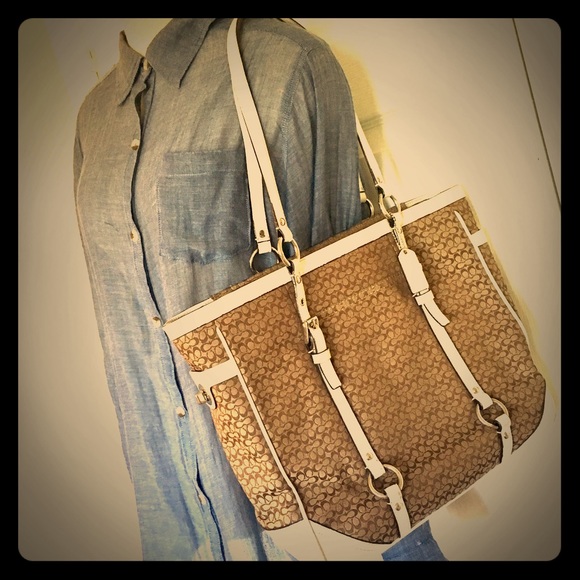 Coach Handbags - Coach Tan with White Trim Handbag Shoulder Bag