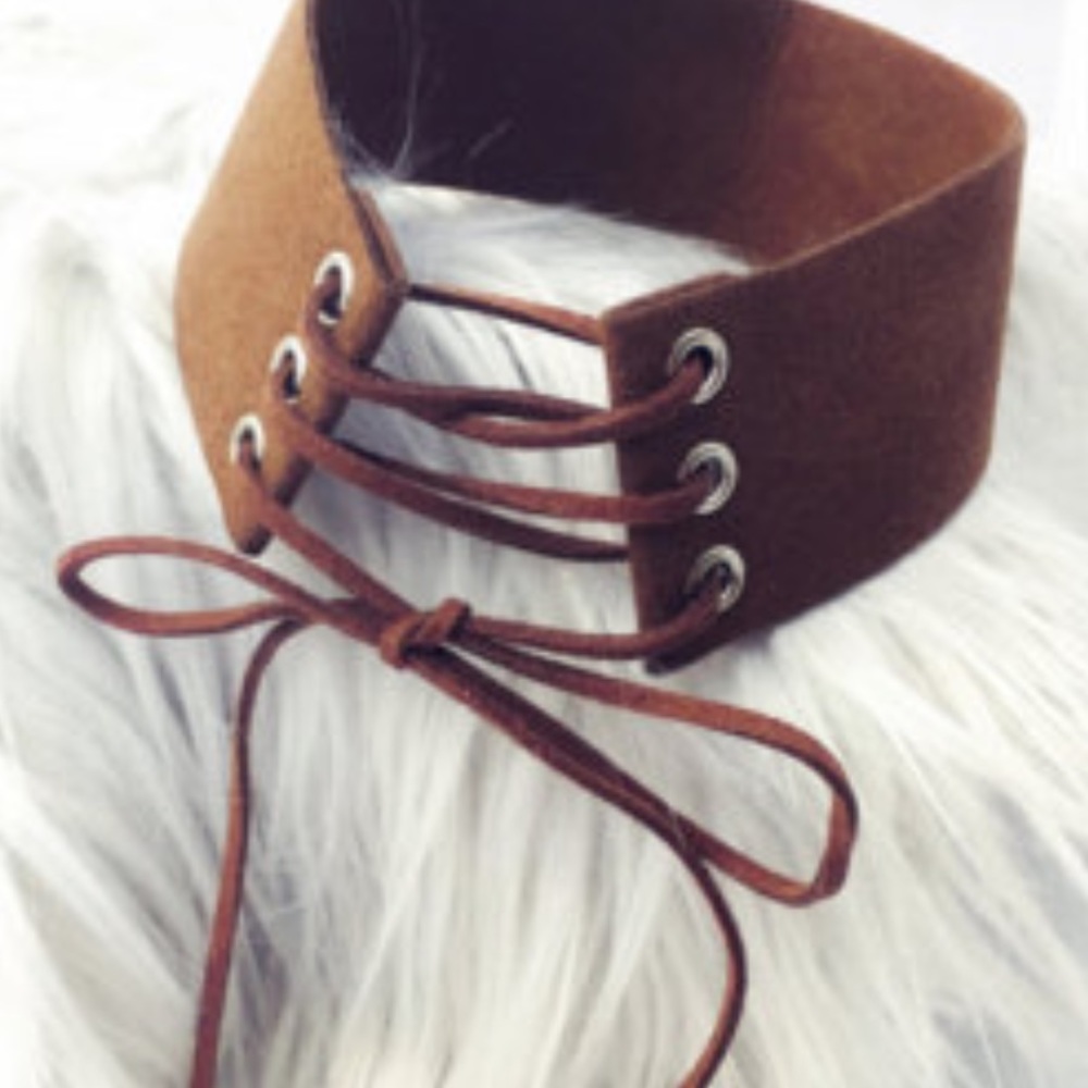 Brown Lace Up Choker