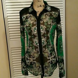 iNC illusion Printed blouse, button Down