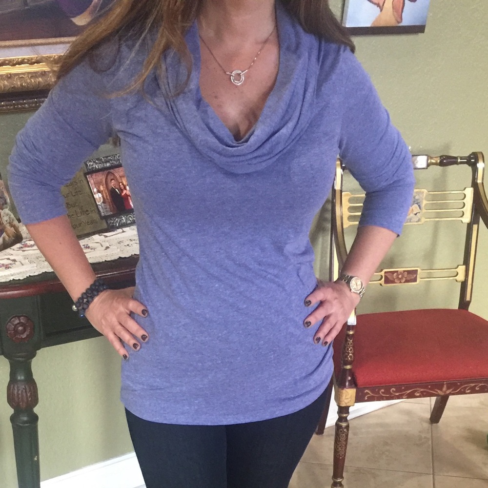 Blue soft tee mock turtle neck