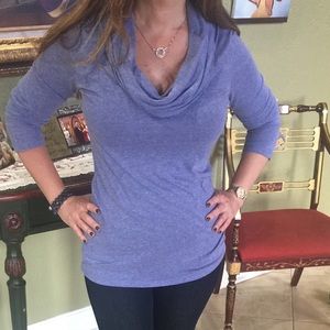 Blue soft tee mock turtle neck