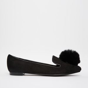 Lost Ink Black Pom Pom Flat Shoes