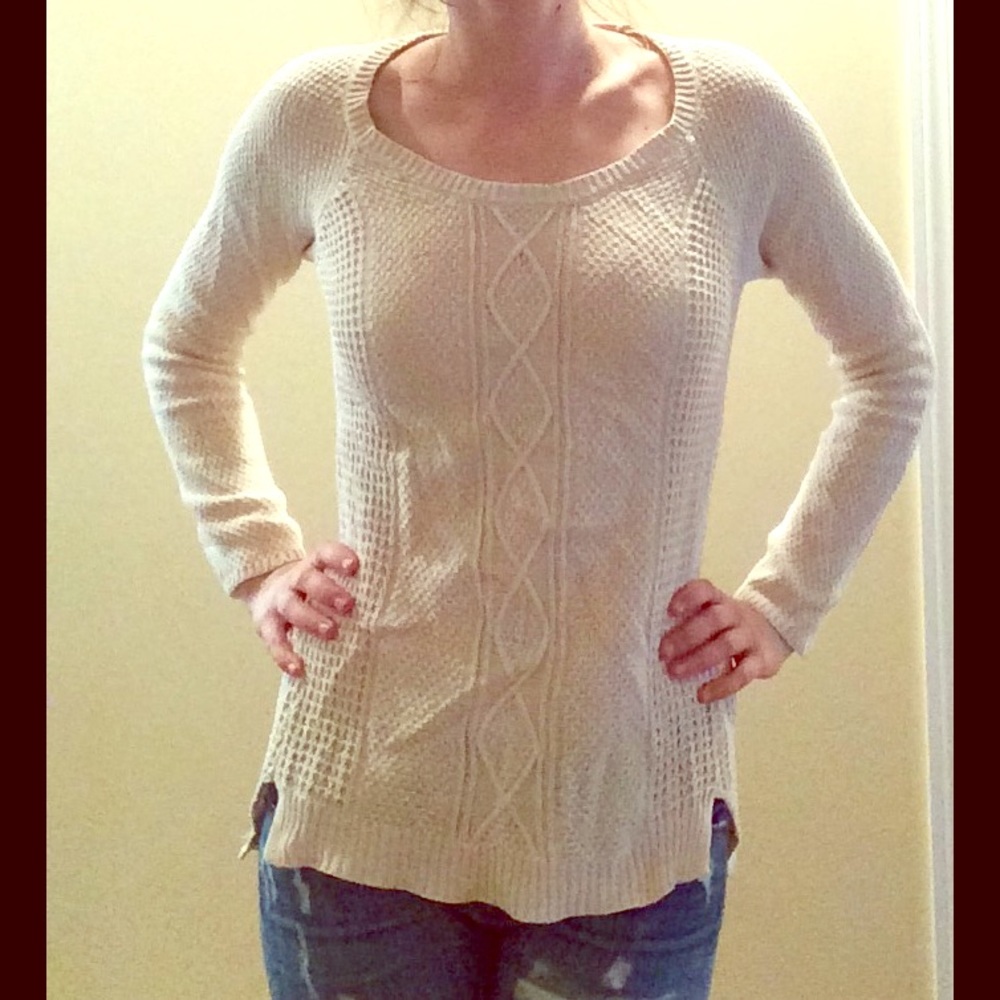 Beige Ivory Cream Knit Cardigan Sweater Medium