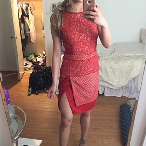 Red shift sheath Slit Lace dress