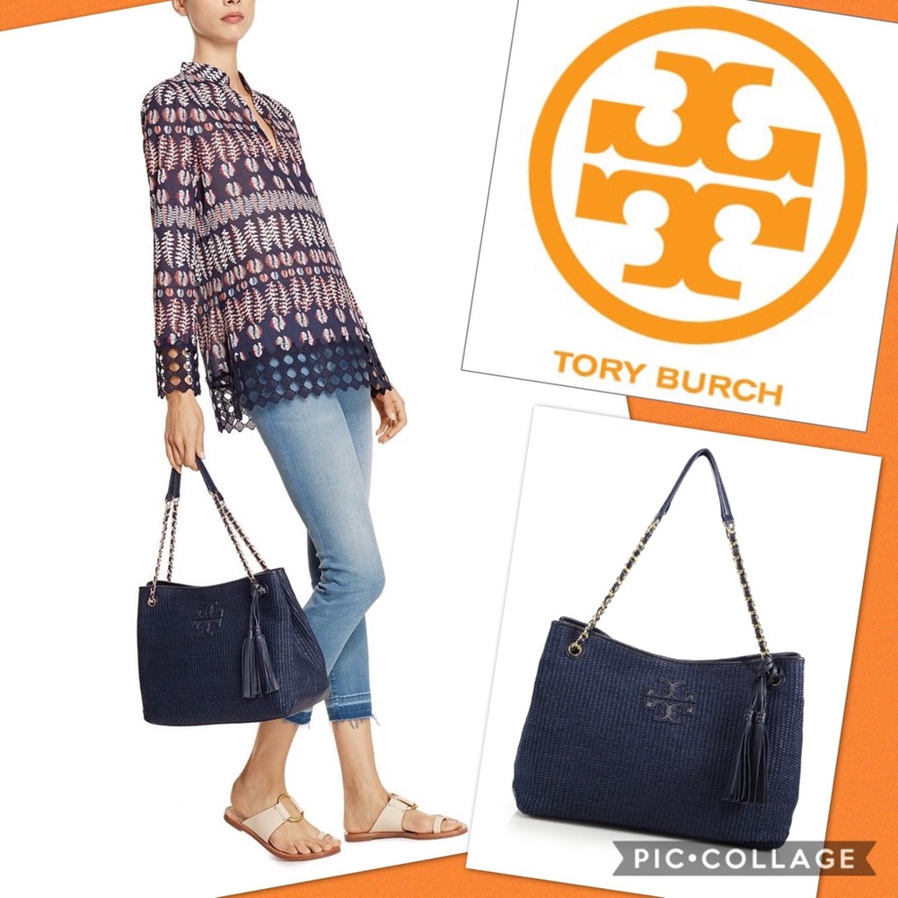 Tory Burch Thea Straw Tote/Navy