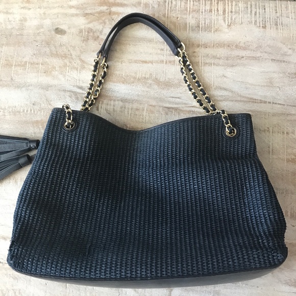 Tory Burch Thea Straw Tote/Navy - Picture 3 of 8