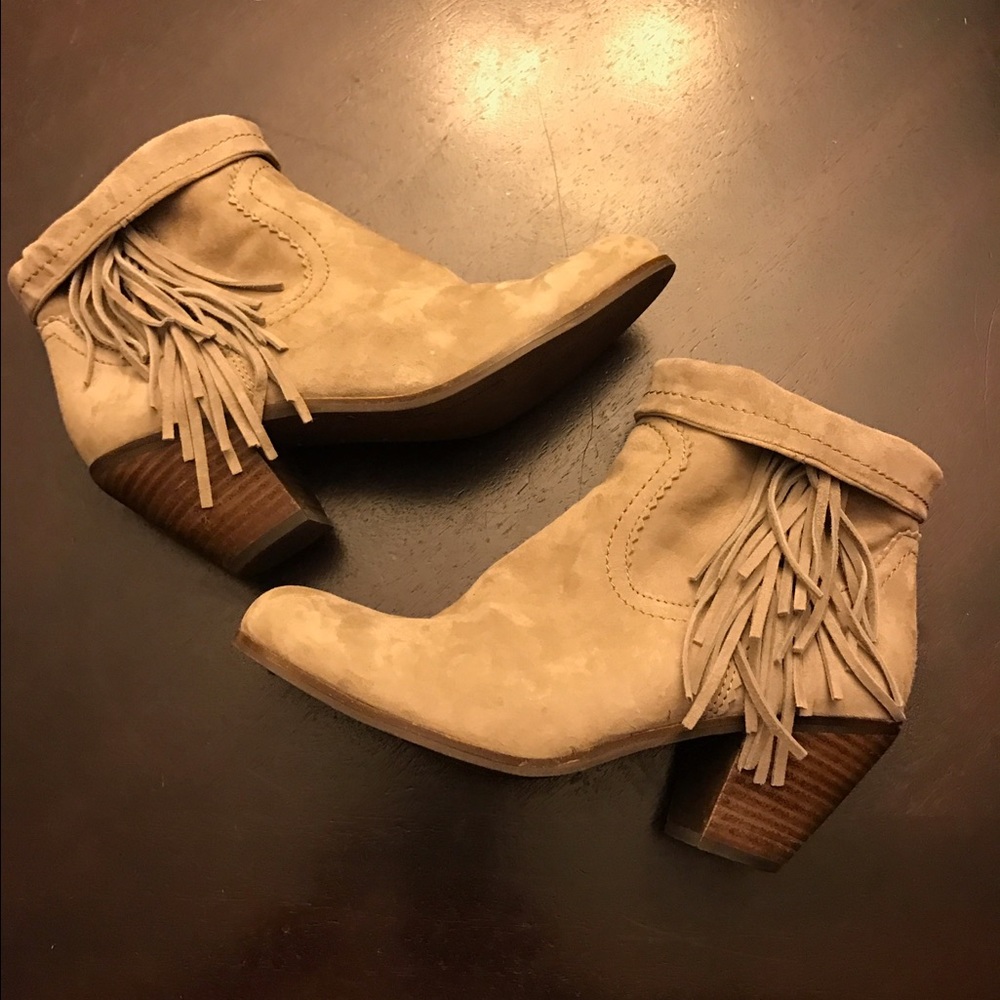 Tan fringe booties