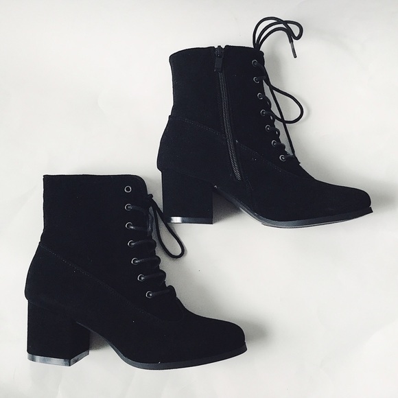 Shoes - Suede Ankle Lace Up Booties.