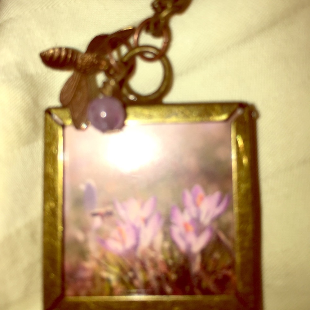 Antique flower framed pictures on both sides.