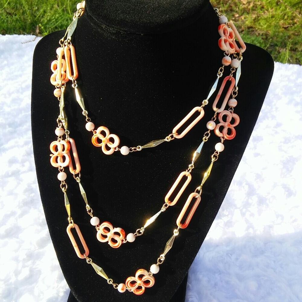 Vintage OOAK Long Plastic Beaded Necklace - Picture 2 of 3