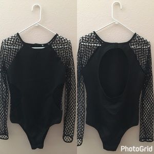 Fishnet rave bodysuit with back cut-out
