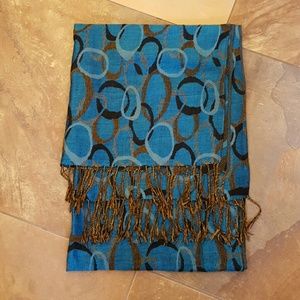 Pretty blue,  gold & black pashmina style scarf
