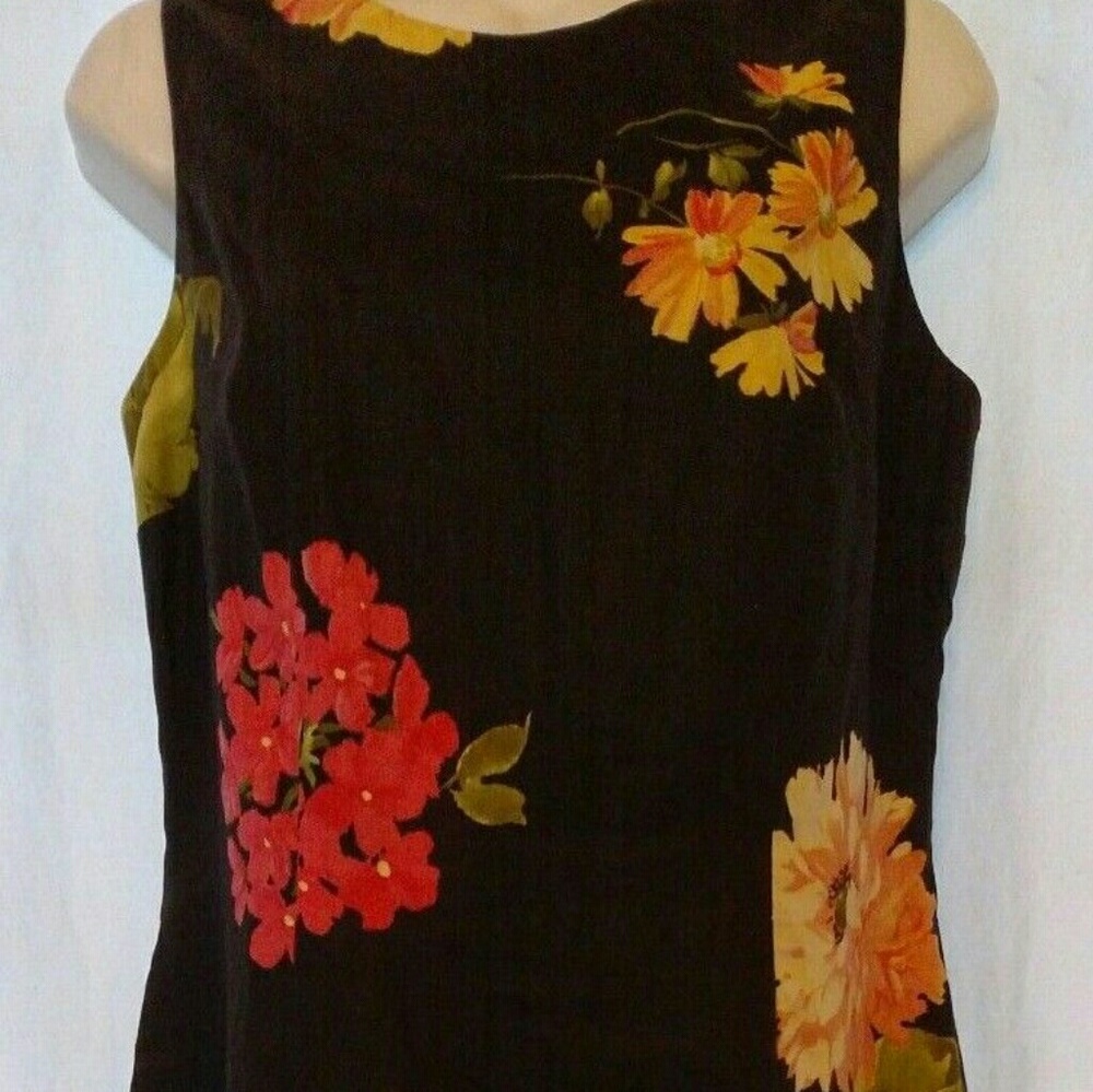 Ellen Tracy black rose linen Sheath dress size 4