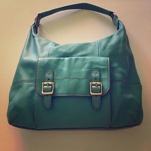 Fossil leather handbag satchel blue green