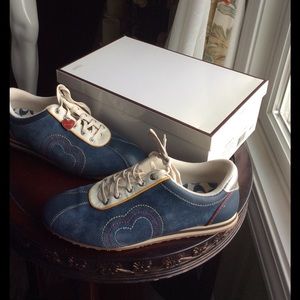 Coach Sienna Blue Suede  &Leather Sneakers Hearts