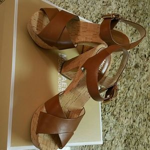 Michael Kors cork wedge  leather sandals