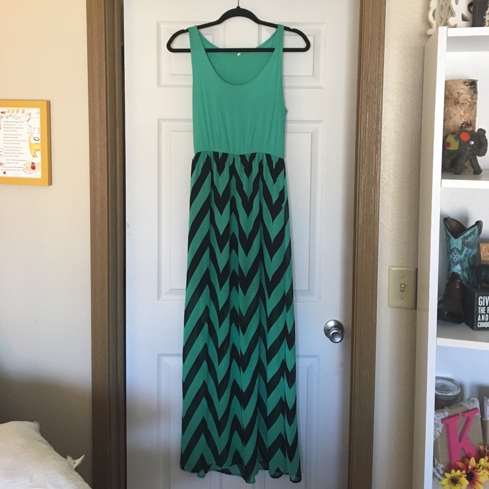 Green and Black Chevron Maxi