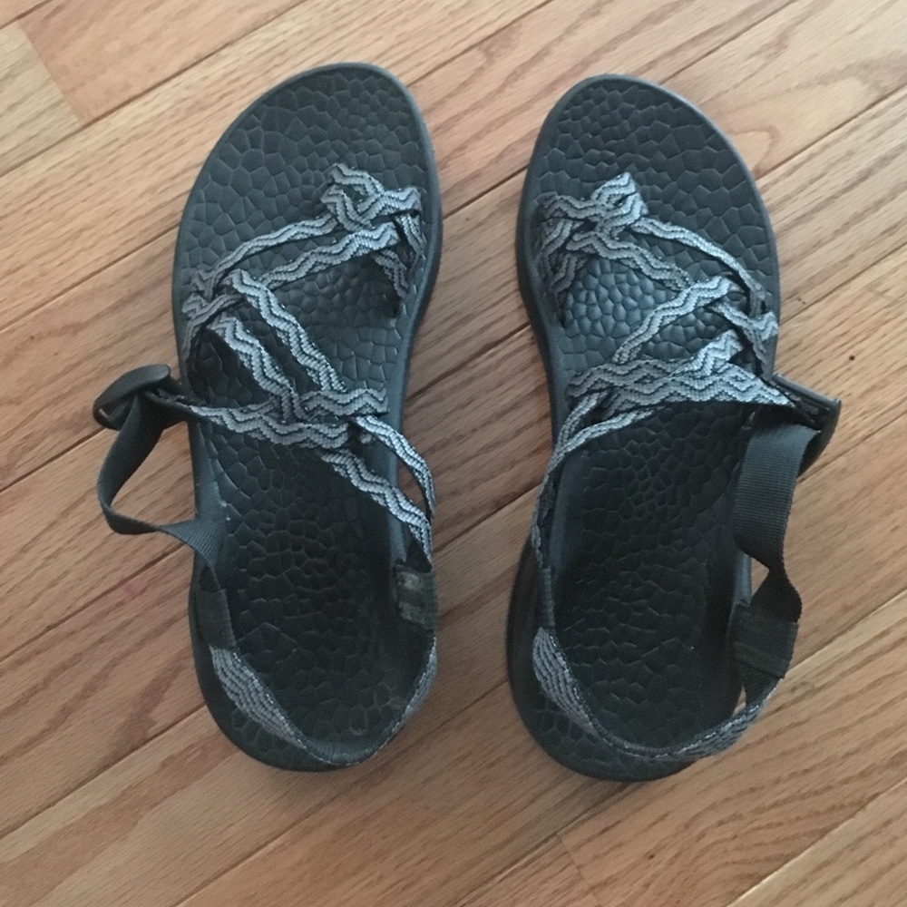 Gently used Black/Grey Chevron Double Strap Chacos