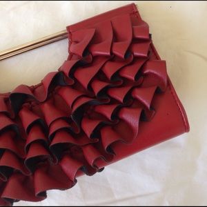 Red Ruffled Leather Limited Clutch