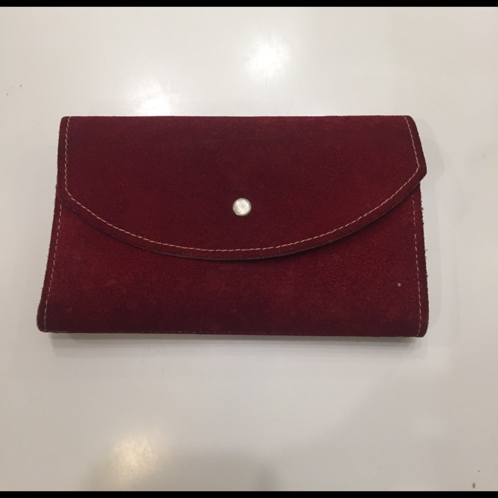 Red felt (suede look) wallet with cream stitching