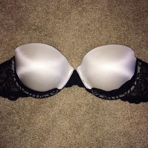 SALE! White Strapless Push-Up Bra with Black Lace