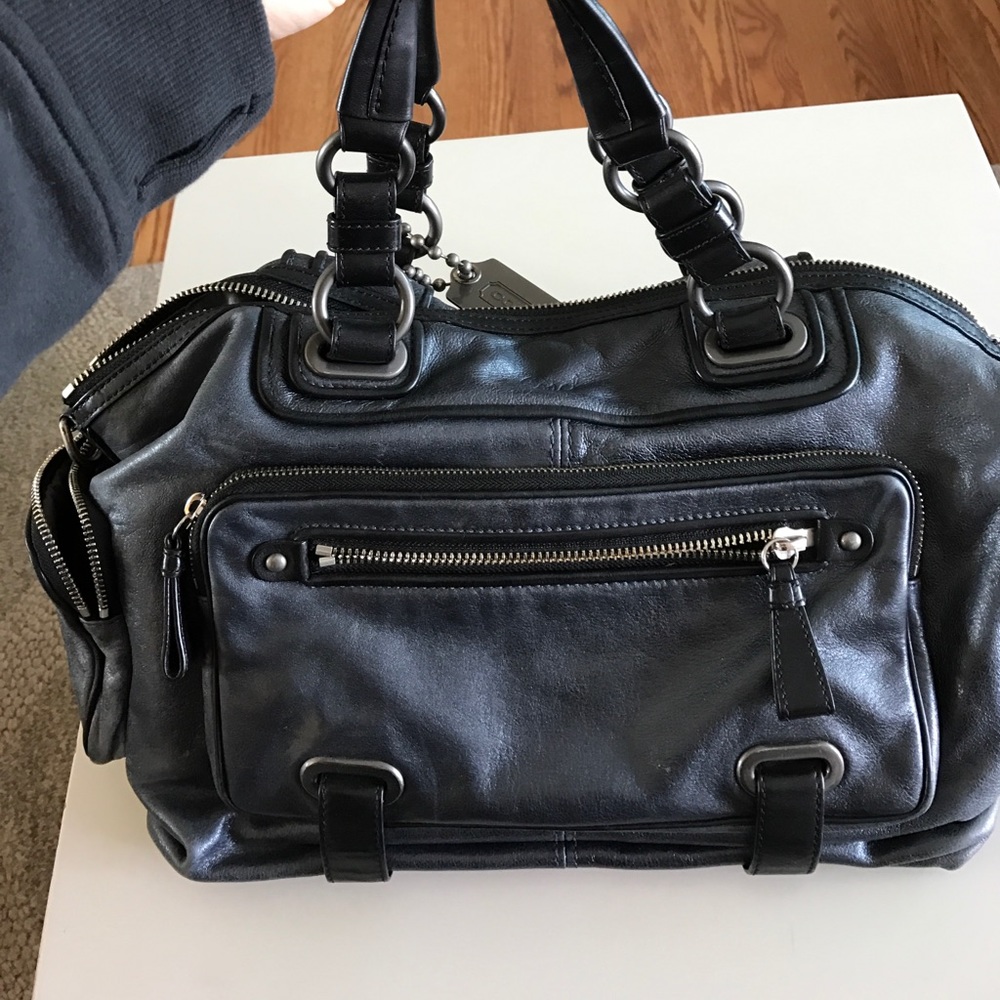 Authentic Metallic Navy Coach Bag