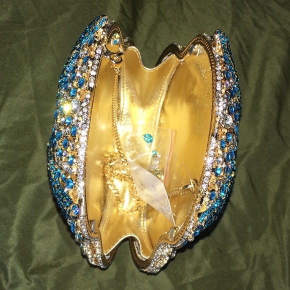 🦉Big Owl Evening Purse - Gold with Blue Crystals - Picture 5 of 5