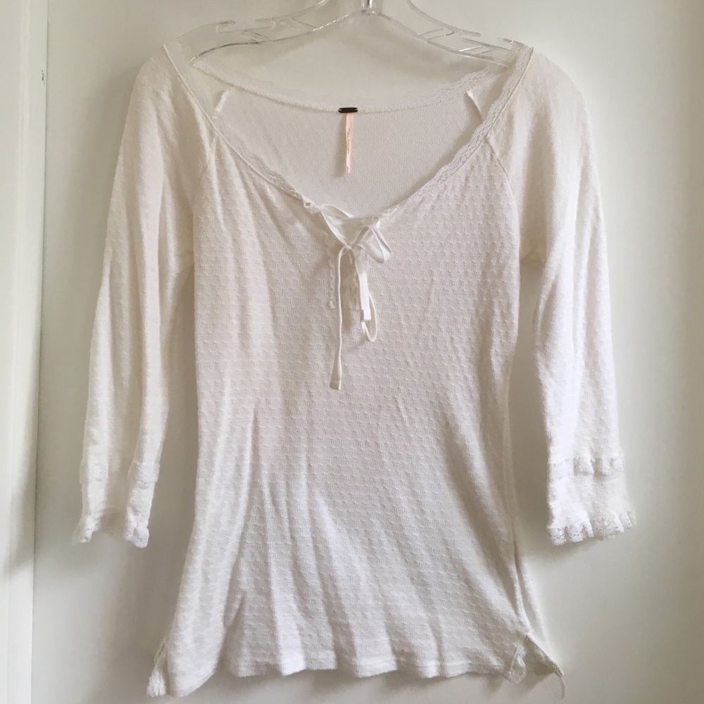 Free people three-quarter sleeve eyelet top