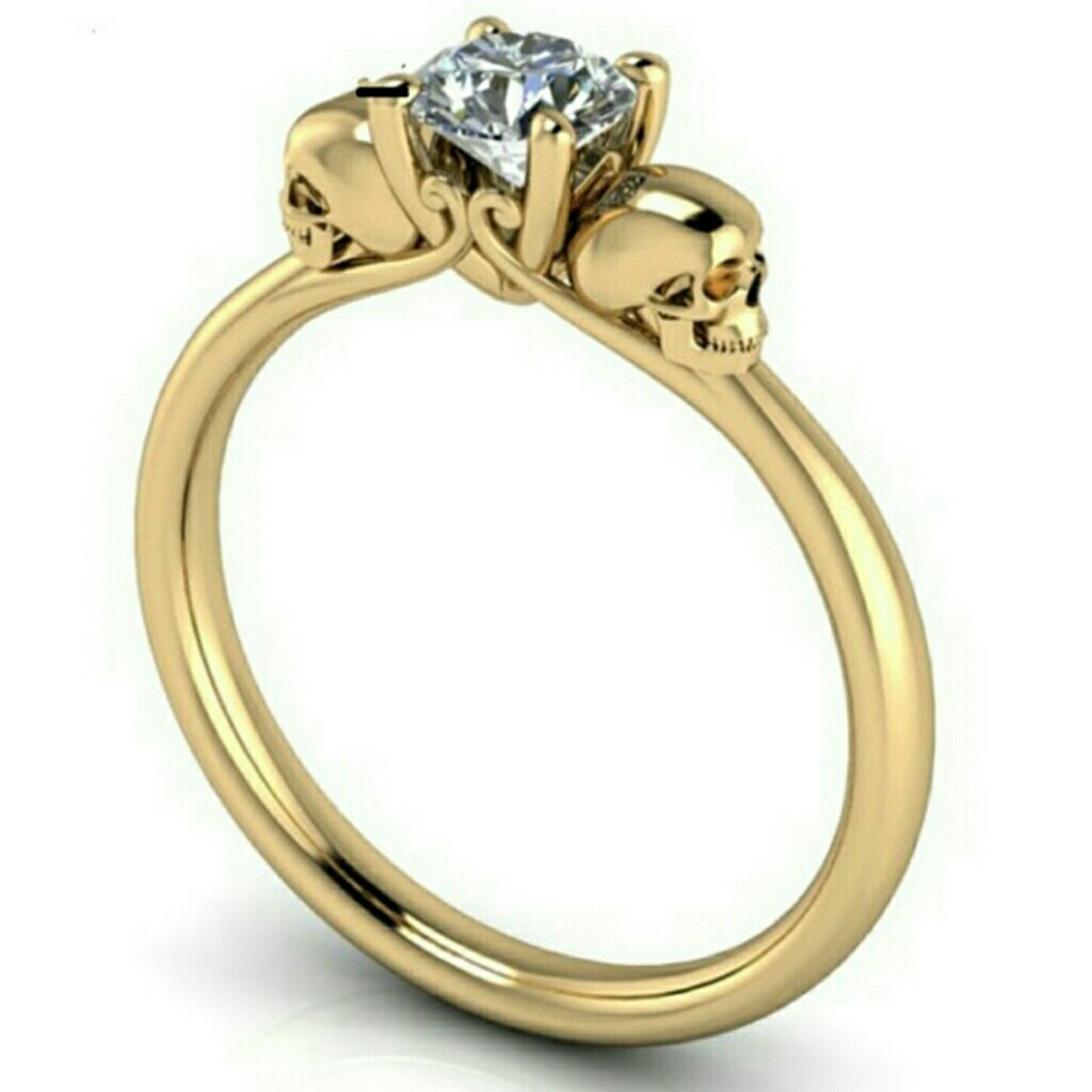 Ring double skull natural 1.5 CT Zircon stone.