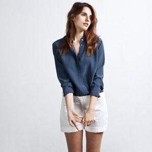 Everlane Brushed Silk Navy Blouse, medium