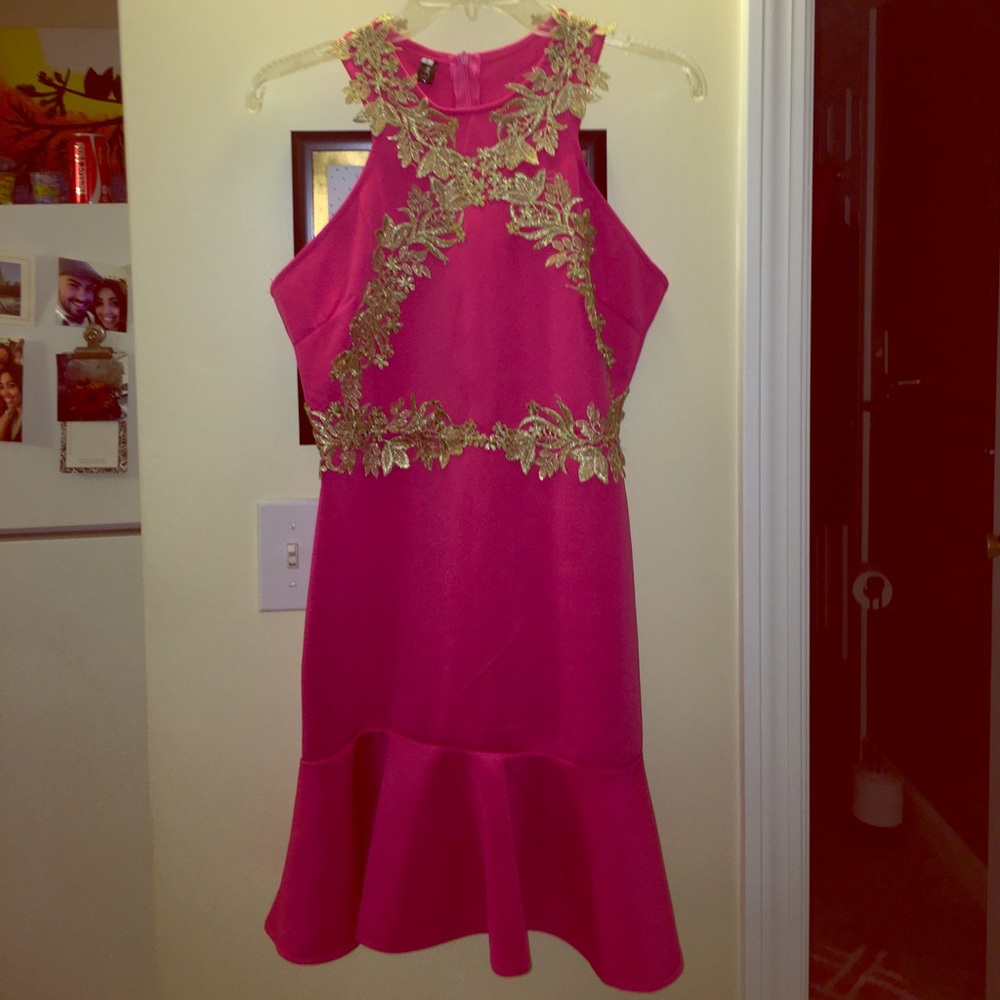 Pink dress with gold lace