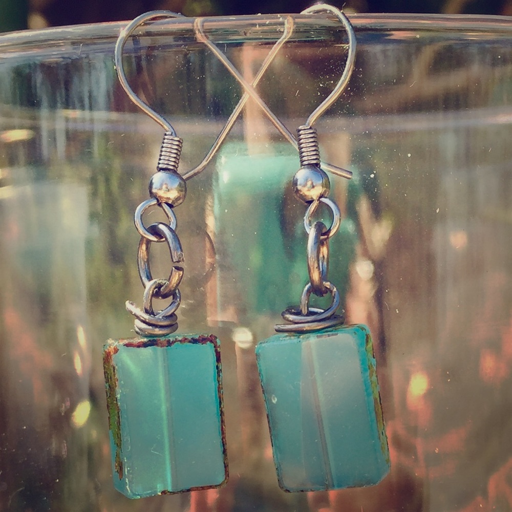  Distressed Blue Glass Earrings 