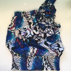 One shoulder monarch print silk cami.
