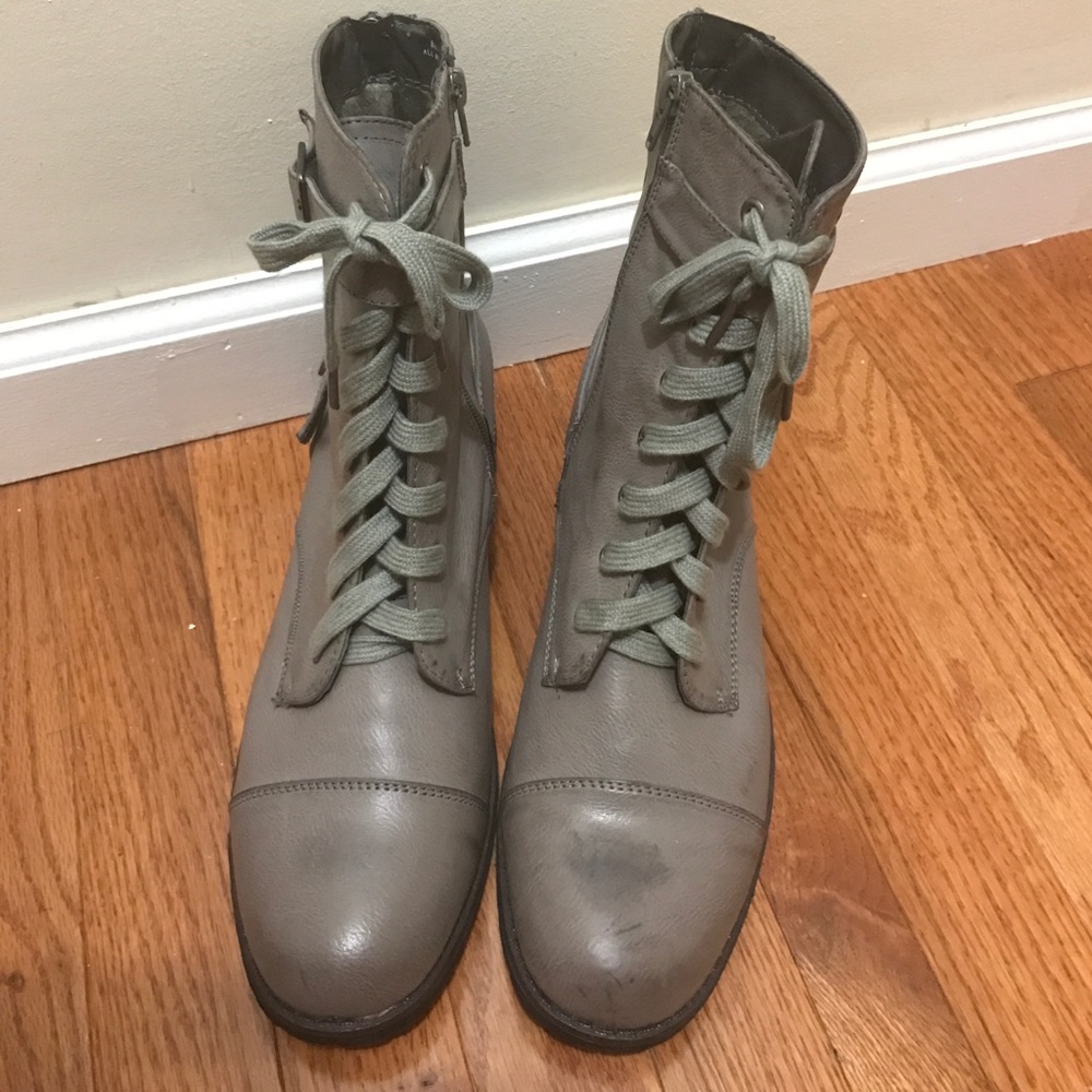 Gray combat boots