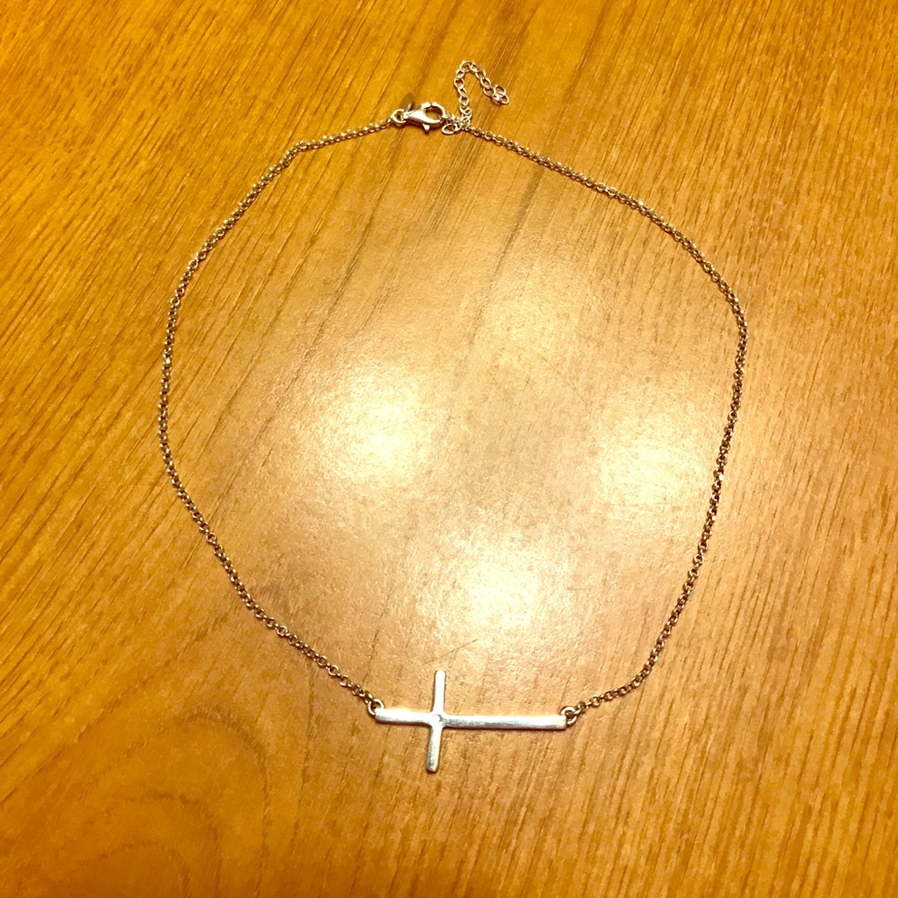 Sterling silver sideways Cross Necklace