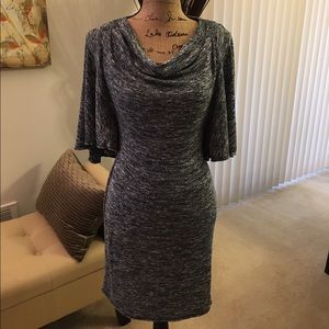 Max Studio knit dress in forest green and white.