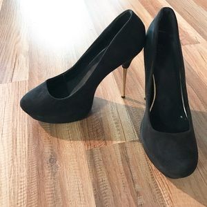 Black Suede with Gold Stiletto Heels
