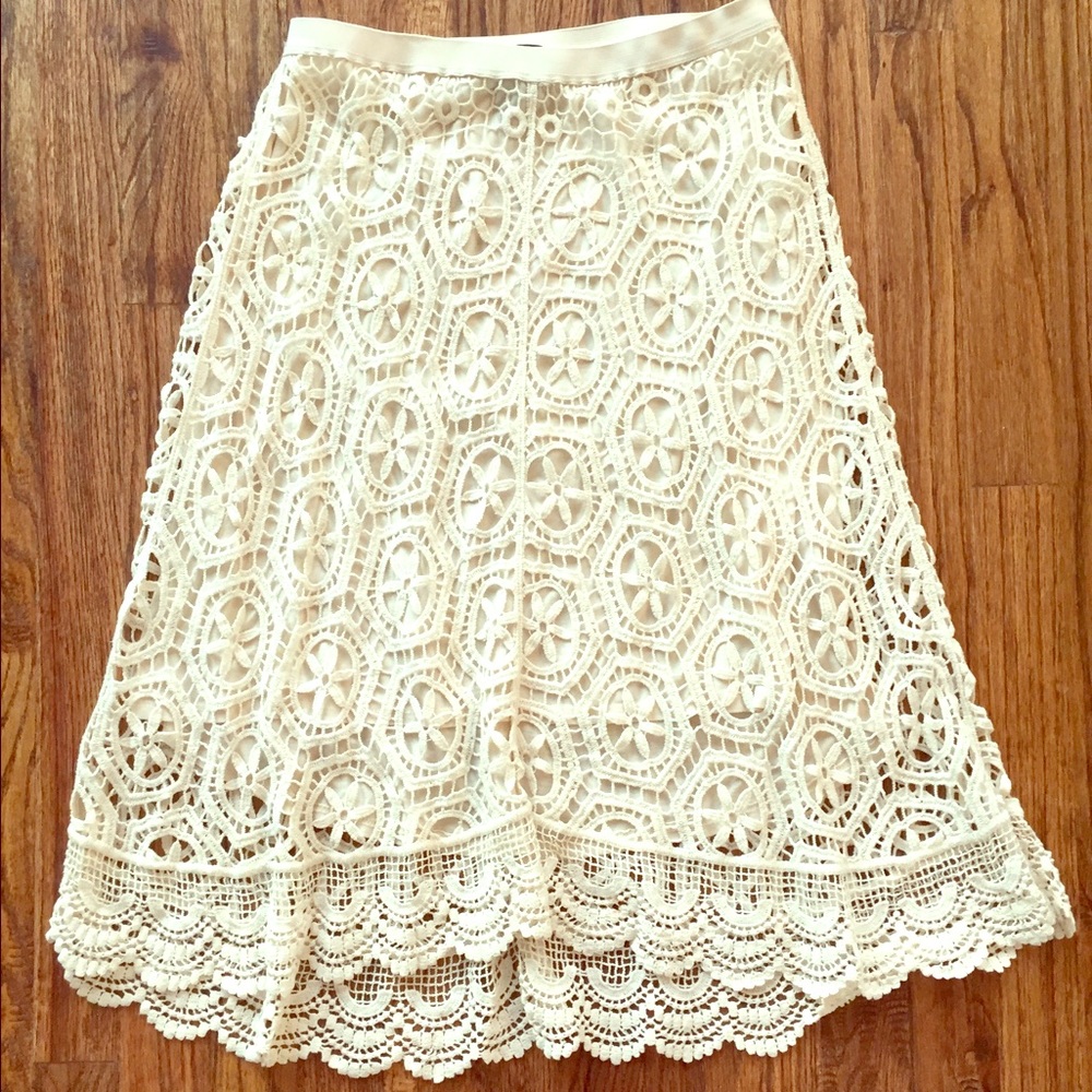 Anthropologie Ella Moss Cream Lace Skirt Medium