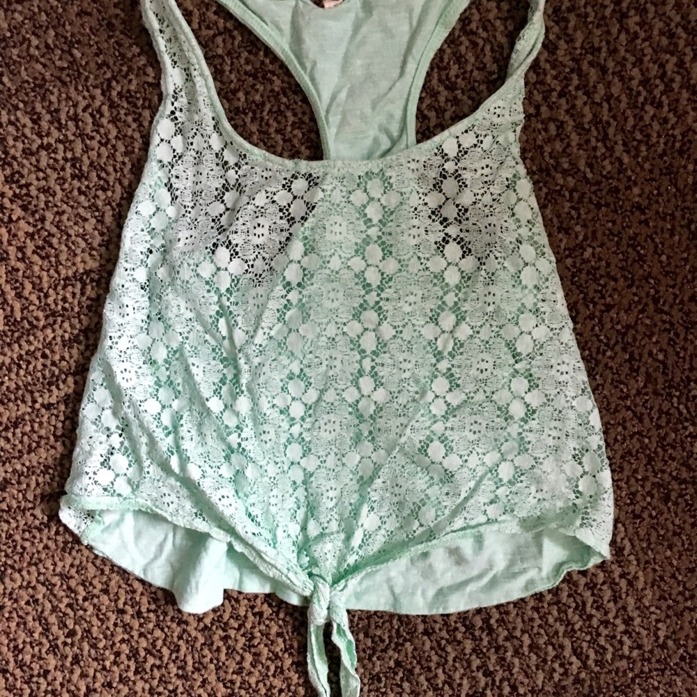 PacSun Sheer Lace Mint Crop Top