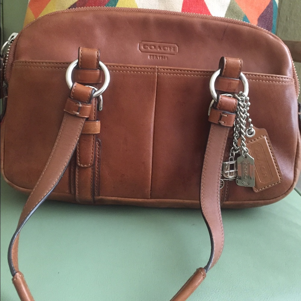 Coach Soho Leather Satchel #12695, Silver/Saddle