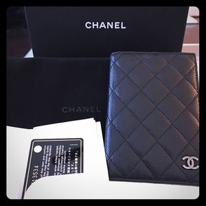CHANEL Black Caviar Passport And ID Hoder