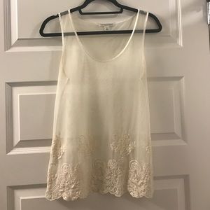 White Sheer Mesh Top with Floral Stitching