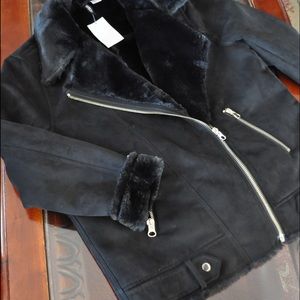 Faux Fur Lined Suede Moto Jacket