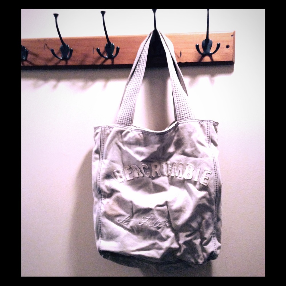 Abercrombie & Fitch Grey White Canvas Tote