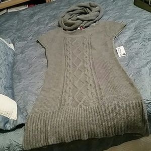 CLEARANCE! Grey sweater dress with infinity scarf